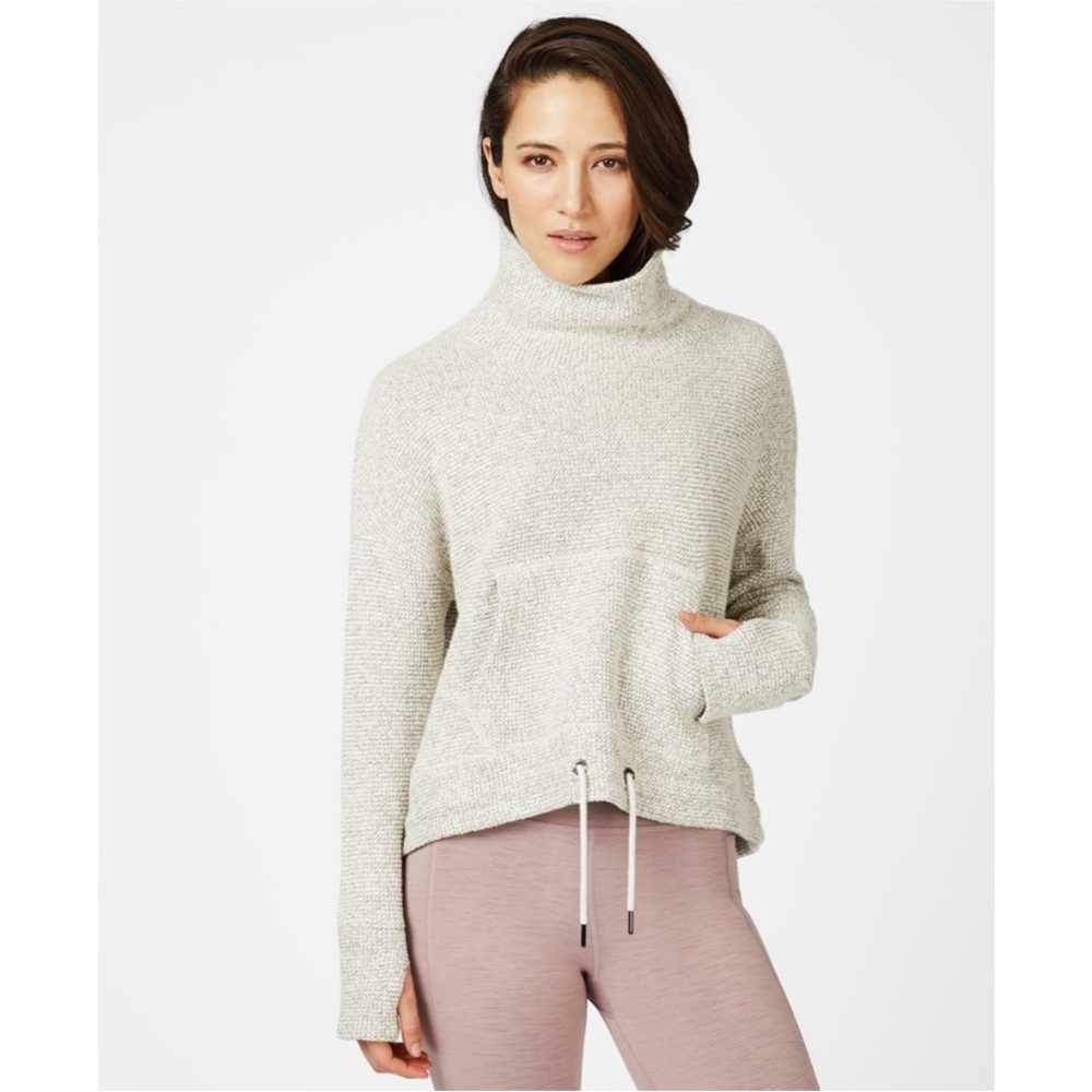 Sweaty Betty Restful Boucle Funnel Neck Sweatshirt Sweater Grey Cream XXL